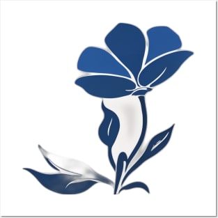 Elegant Blue Flower Silhouette Design No. 517 Posters and Art